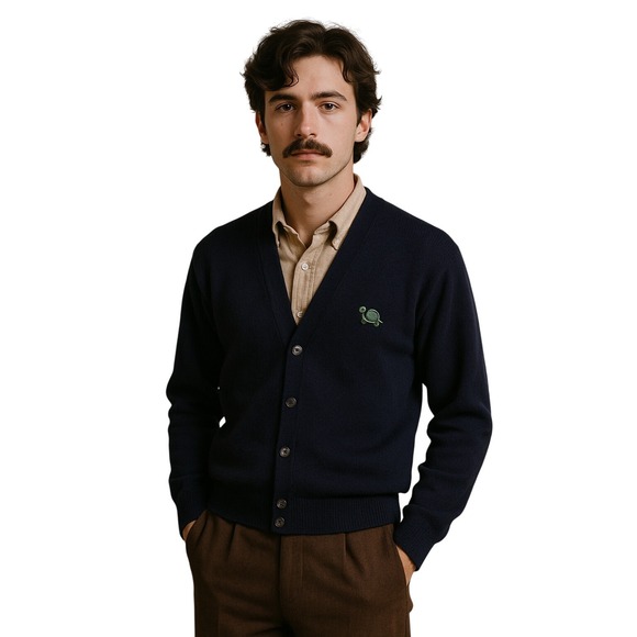 CHALLENGER Other - CHALLENGER VINTAGE 70's Turtle Embroidered‎ Cardigan Navy Blue M Retro Preppy